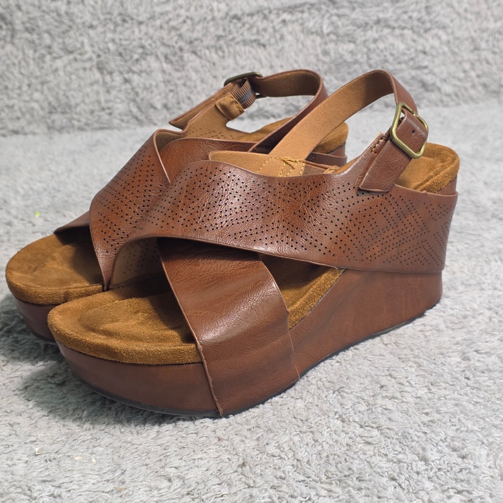 Pierre Dumas Brown Leather Wedge Sandals